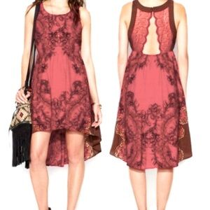Free People Russian lace red floral high-low  romantic dress size medium